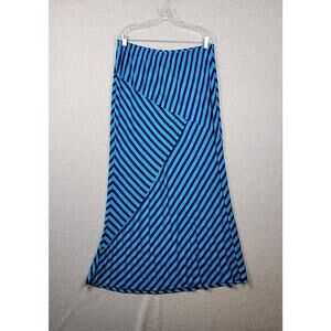 Anthony Originals Blue Black Geometric Stripe Rayon Maxi Skirt Women's Plus 1X